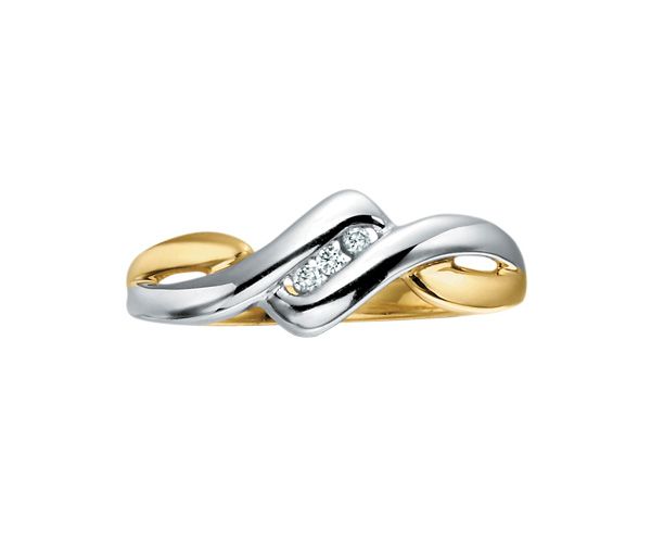 BAGUE EN OR 10K 2 TONS SERTIE DE DIAMANTS 